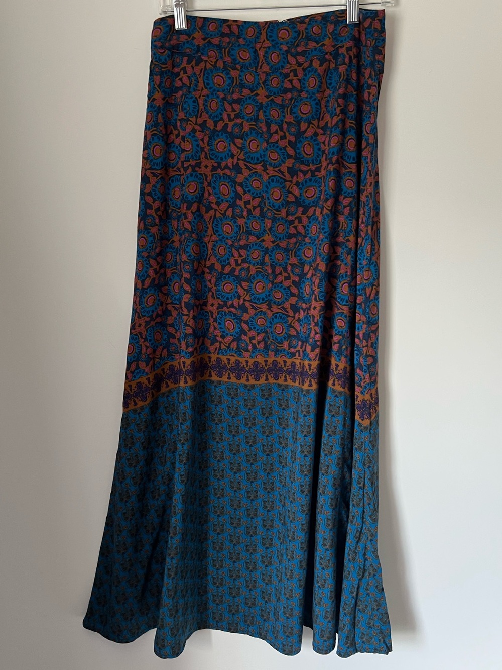 NATURAL LIFE Amy Maxi Skirt Blue and Rust Printed M Boho Fall West Coast - Picture 2 of 12